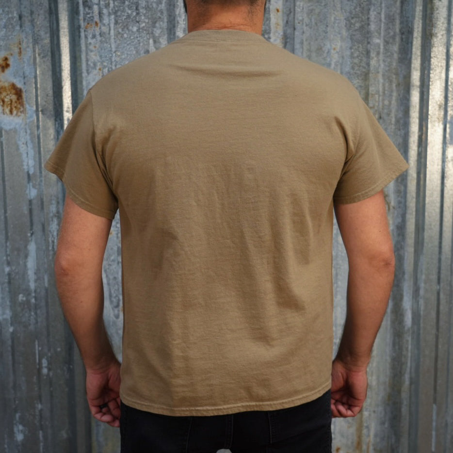 Plain beige staple Pete - Brown Savanah Tee made of ring-spun cotton with a small logo on the left chest from TC Bros.