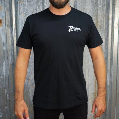 Script - Black Tee, made of ring-spun cotton, with a small white logo on the left chest area by TC Bros.