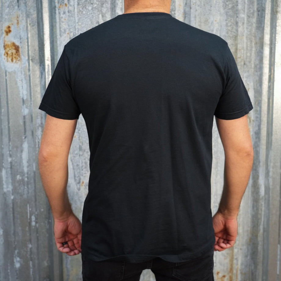 Script - Black Tee, made of ring-spun cotton, with a small white logo on the left chest area by TC Bros.