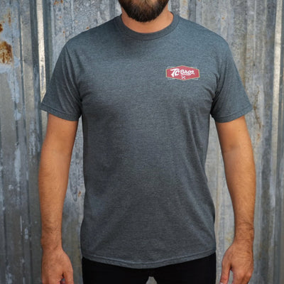 Plain gray Shield - Heather Gray Tee (Front/Back Print), made from ring-spun cotton, with a small red logo on the left chest area.