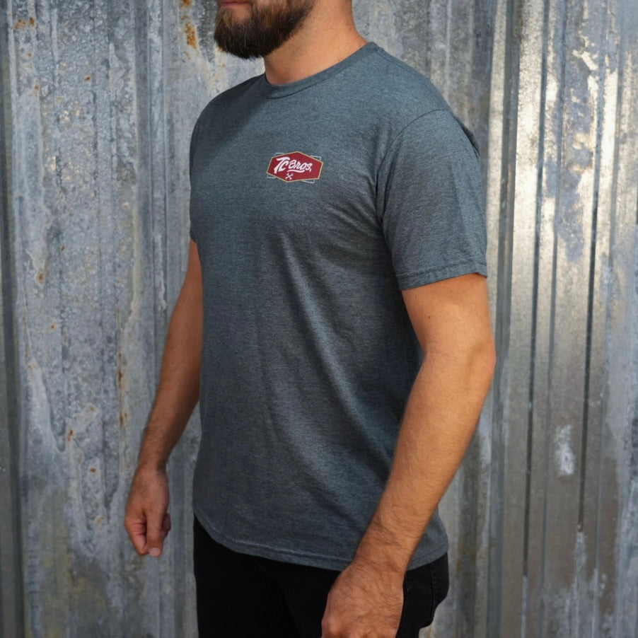 Plain gray Shield - Heather Gray Tee (Front/Back Print), made from ring-spun cotton, with a small red logo on the left chest area.