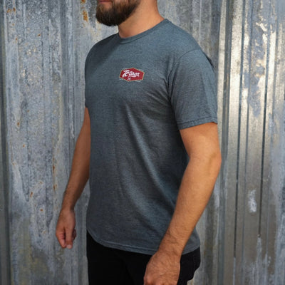 Plain gray Shield - Heather Gray Tee (Front/Back Print), made from ring-spun cotton, with a small red logo on the left chest area.