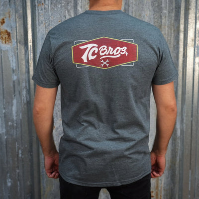 Plain gray Shield - Heather Gray Tee (Front/Back Print), made from ring-spun cotton, with a small red logo on the left chest area.