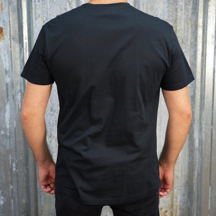 Badge - Black Tee, ring-spun cotton, with a small TC Bros. logo on the left chest area.