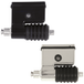 Two L-shaped Mid-USA Rear Brake Master Cylinders for 1991-2005 Harley-Davidson Dyna, one matte black and one metallic silver with ribbed black sections, are displayed side by side on a white background.