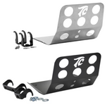 TC Bros. Skid Plate for Harley-Davidson Dyna 1991-2017 features two metal brackets (one silver, one black) with circular cutouts and "TC" logos, including mounting hardware and two black clamps—ideal for skid plate or engine guard setups.