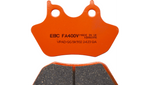 A pair of EBC Semi-Sintered V Brake Pads for 2000-2007 Harley-Davidson Big Twin and Sportster—one shows the friction surface, the other highlights specs—perfect for upgrading your motorcycle's braking performance.