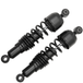Four Drag Specialties Replacement Shocks for 1957-2017 Harley-Davidson motorcycles—two chrome, two black—are arranged parallelly on a white background.