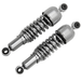 Four Drag Specialties Replacement Shocks for 1957-2017 Harley-Davidson motorcycles—two chrome, two black—are arranged parallelly on a white background.