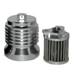 A PC Racing Reusable Oil Filter For Harley 1980-2023 - Polished filter provides superior filtration for Harley motorcycles from 1980-2023.