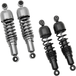 Two pairs of Drag Specialties Replacement Shocks for 1980-2025 Harley-Davidson Touring are shown—one chrome, one black—side by side on a white background, perfect replacement parts for your Harley, from Drag Specialties.