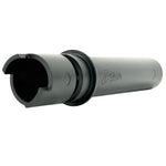The TC Bros. Throttle Tube, designed for second generation Harley-Davidson TBW models, features a black plastic build with a cylindrical handle and U-shaped end for easy removal and installation of throttle sleeves or slide-on grips.
