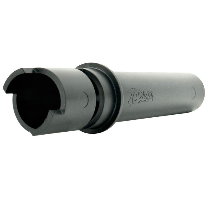 The TC Bros. Throttle Tube, designed for second generation Harley-Davidson TBW models, features a black plastic build with a cylindrical handle and U-shaped end for easy removal and installation of throttle sleeves or slide-on grips.