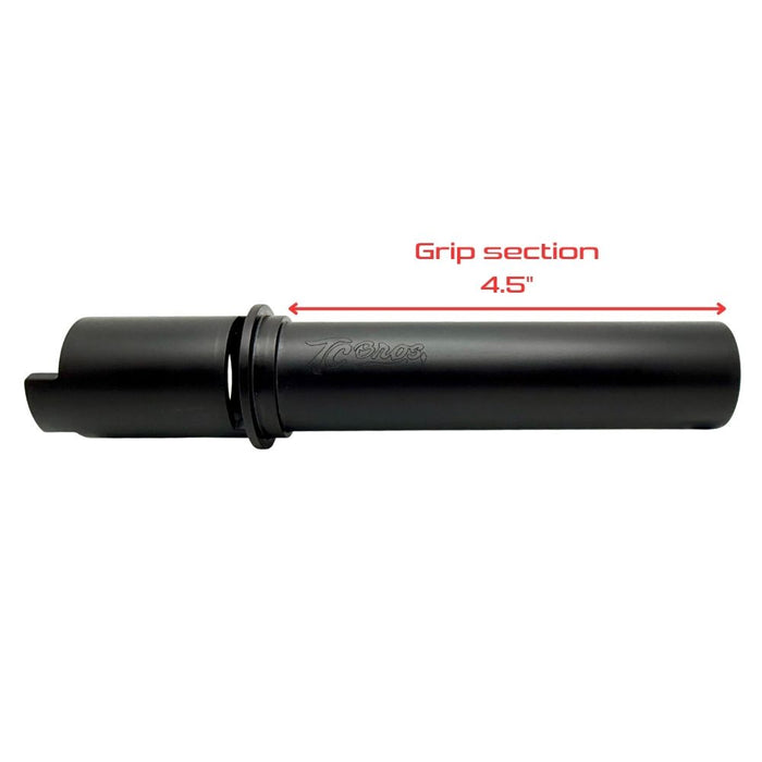 The TC Bros. Throttle Tube, designed for second generation Harley-Davidson TBW models, features a black plastic build with a cylindrical handle and U-shaped end for easy removal and installation of throttle sleeves or slide-on grips.