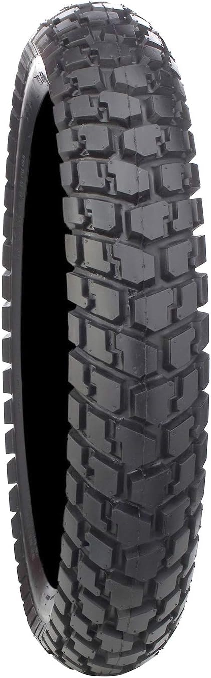 A close-up, top-down view of the Duro HF904 Median Rear Tire by Duro in size 130/90-16, featuring a knobby tread for both street and dirt use, shown against a white background.