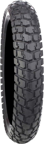 A close-up, top-down view of the Duro HF904 Median Rear Tire by Duro in size 130/90-16, featuring a knobby tread for both street and dirt use, shown against a white background.