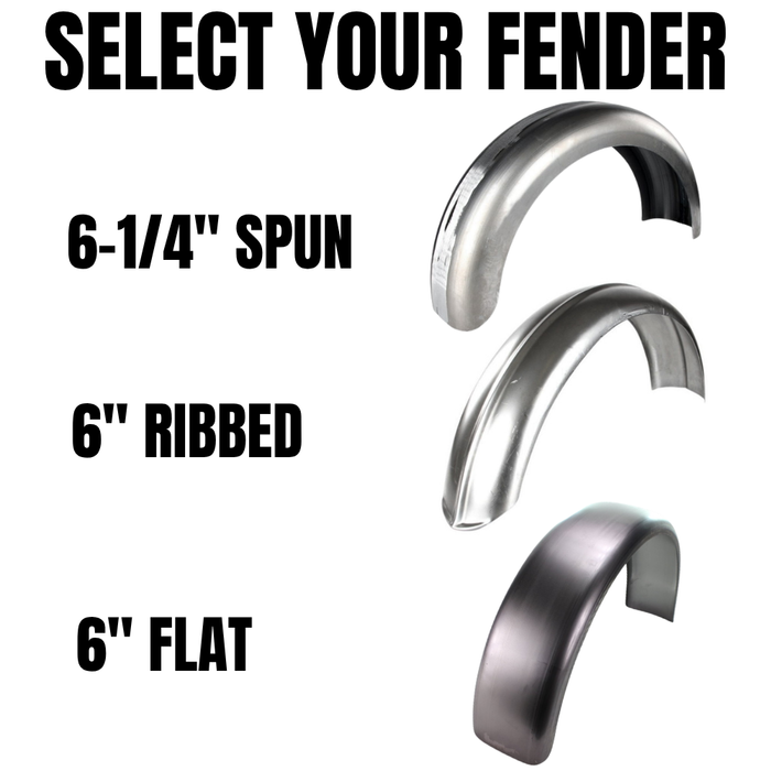 TC Bros. Weld-On Hardtail Kit for 1982-2003 Harley-Davidson Sportster with stock width tire, by TC Bros., includes a steel frame with seat tube and chain stays plus hardware components, all neatly arranged on a white background.