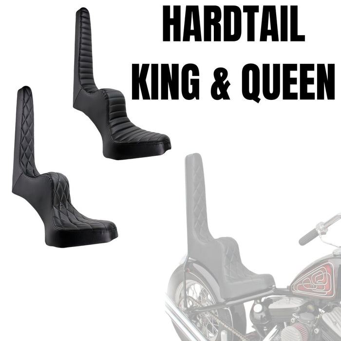 A TC Bros. black leather motorcycle seat with a diamond pleated stitching.