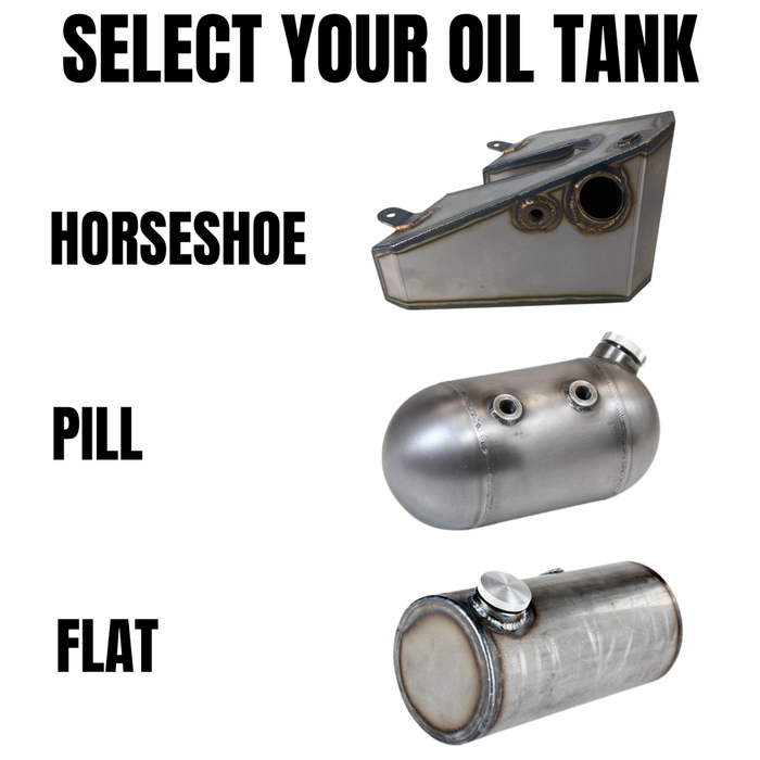 TC Bros. Weld-On Hardtail Kit for 1982-2003 Harley-Davidson Sportster with stock width tire, by TC Bros., includes a steel frame with seat tube and chain stays plus hardware components, all neatly arranged on a white background.