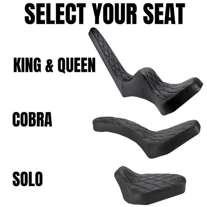 TC Bros. Weld-On Hardtail Kit for 1982-2003 Harley-Davidson Sportster with stock width tire, by TC Bros., includes a steel frame with seat tube and chain stays plus hardware components, all neatly arranged on a white background.