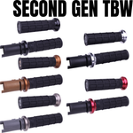 Nine Hart-Luck Lock-on Grips by ODI for Harley-Davidson First Gen Throttle-By-Wire motorcycles, shown in black with assorted colored end caps on a white background, labeled "FIRST GEN TBW" in bold black text.