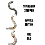 SP Concepts Lane Splitter Exhaust for Harley Touring 2017-2025 is shown in stainless steel, black, and black onyx finishes—labeled side by side—offering stylish customization options for your ride.