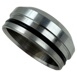 Two round metal TC Bros. Steering Stem Nut Covers for Pro Series Top Triple Tree Clamp, one black and one silver, rest side by side on a plain white background.