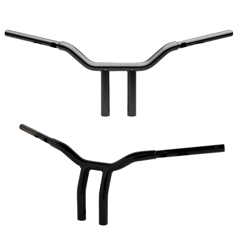 The LA Choppers Kage Fighter Handlebar for Harley-Davidson Second Generation Throttle-By-Wire Motorcycles features a bold, split stem design with dual uprights, showcased on a plain light background.