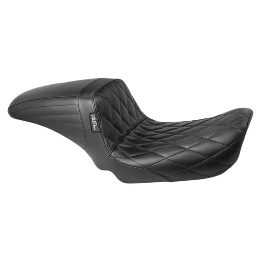 A Le Pera Kickflip Seat - Diamond Black leather seat for a motorcycle, specifically designed for FXD &