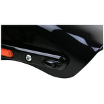 A close up of a black motorcycle featuring Kodlin - Black 3-in-1 Mini Fender Strut Turn Signals and M8 Harley Fitment.