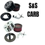 The TC Bros. Louvered Air Cleaner kit for S&S Super E and Super G carburetors includes a high-performance filter, cover, mounting bracket, screws, and hardware. "S&S CARB" text appears on the right. Brand: TC Bros.