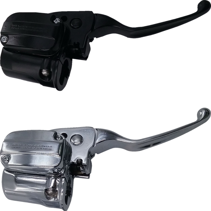 Two Drag Specialties Front Master Cylinder brake levers, one black and one chrome, for 2016-2024 Harley-Davidson Road Glide motorcycles, are displayed side by side on a white background.