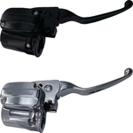 Two Drag Specialties Front Master Cylinder brake levers, one black and one chrome, for 2016-2024 Harley-Davidson Road Glide motorcycles, are displayed side by side on a white background.