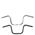 The TC Bros. 1" Narrow Mini Apes Handlebar by TC Bros. features an upward and slightly backward curve, evoking classic Harley style, shown here in black against a plain white background.