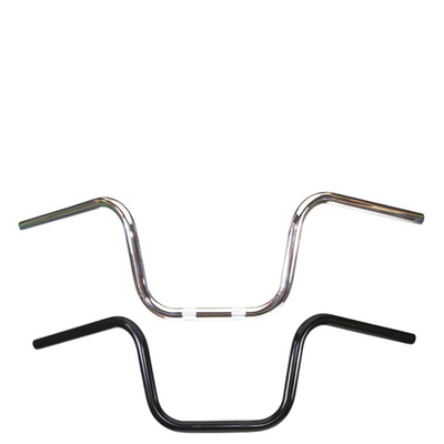 The TC Bros. 1" Narrow Mini Apes Handlebar by TC Bros. features an upward and slightly backward curve, evoking classic Harley style, shown here in black against a plain white background.