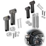 TC Bros. Passenger Footpeg Kit for Sportster Hardtails by TC Bros., includes metal foot pegs, mounting hardware, brackets, bolts, and washers. Inset shows the installed kit on a Sportster hardtail rear frame.