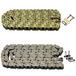 The TC Bros. 120 Link Plain 530 Heavy Duty Motorcycle Chain is shown in both gold and silver with connecting links, labeled "PLAIN"—a durable example from TC Bros. for motorcycles.