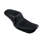 A Le Pera Kickflip Seat - Pleated - Black - FXBB/FXBBS/FLSL/FXST '18-'23 (Standard) motorcycle seat on a white background.
