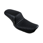 A Le Pera Kickflip Seat - Pleated - Black - FXLR, FXLRS, FXLRST, FLSB '18-'24 motorcycle seat on a white background.