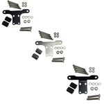 Three identical TC Bros. metal hardware kits—each with a gauge bracket, bolts, washers, nuts, and two black cylindrical spacers—compatible with the TC Bros. Bracket Adapter For Pro Series Modular Risers, displayed on a white background.