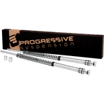 The Progressive Monotube Fork Cartridge Kit for Harley-Davidson Sportster—5-1/2″ Travel by Progressive Suspension boosts front end stability, with a branded box featured in the background.