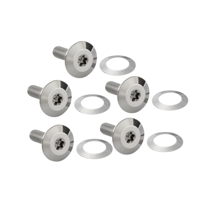 A set of Arlen Ness 14+ Touring Model With Mag Wheels Brake Front Rotor Hardware - 5-Pack on a white background.