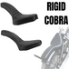 Two black, ribbed TC Bros. Cobra Hardtail Seats are shown, one installed on a motorcycle—ideal for Sportster hardtails or anyone wanting the classic look of a TC Bros. Cobra chopper seat.