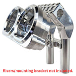 Two TC Bros. Pro Series Gauge Relocation Bezels for 2014-2023 Harley-Davidson Road Glide are shown—machined billet aluminum with dual circular openings—in matte black and polished silver, against a white background.