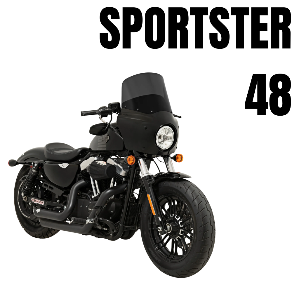 A Memphis Shades Road Warrior Fairing Kit is shown installed on a 2016-2022 Harley-Davidson Sportster 48, displayed on a white background with “SPORTSTER 48” in bold text above and to the right.