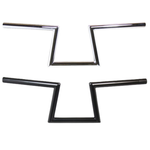 Two TC Bros. 1" Slant Z Handlebars—one chrome, one black—are shown parallel on a white background. Ideal for custom Harley or chopper upgrades, these quality bars are crafted by TC Bros.
