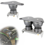 The TC Bros. Air Ride Solo Seat Kit - Single Bag by TC Bros. is a black and silver suspension spring with a mounting bracket, ideal for motorcycle or hardtail chopper seat setups; shown installed under a bicycle seat.