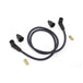 A pair of Wyatt Gatling Cloth Braded Spark Plug Wire Kit 7mm - Navy Blue w/Red Tracer wires for a motorcycle.
