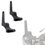Two black, diamond-stitched TC Bros. King & Queen Hardtail Seats by TC Bros.—one mounted on a partially shown motorcycle—evoke classic Harley-Davidson chopper style.