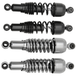 Four Drag Specialties Replacement Shocks for 2004-2022 Harley-Davidson Sportster models—two black and two chrome—are displayed side by side on a white background.